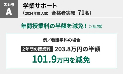 学業サポート　年間授業料の半額を減免！（2年間）