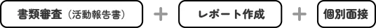 書類審査（活動報告書）＋レポート作成＋個別面接