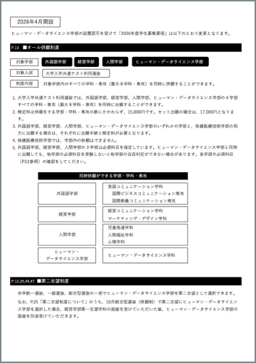 2026年度ヒューマン・データサイエンス学部 学生募集要項 修正